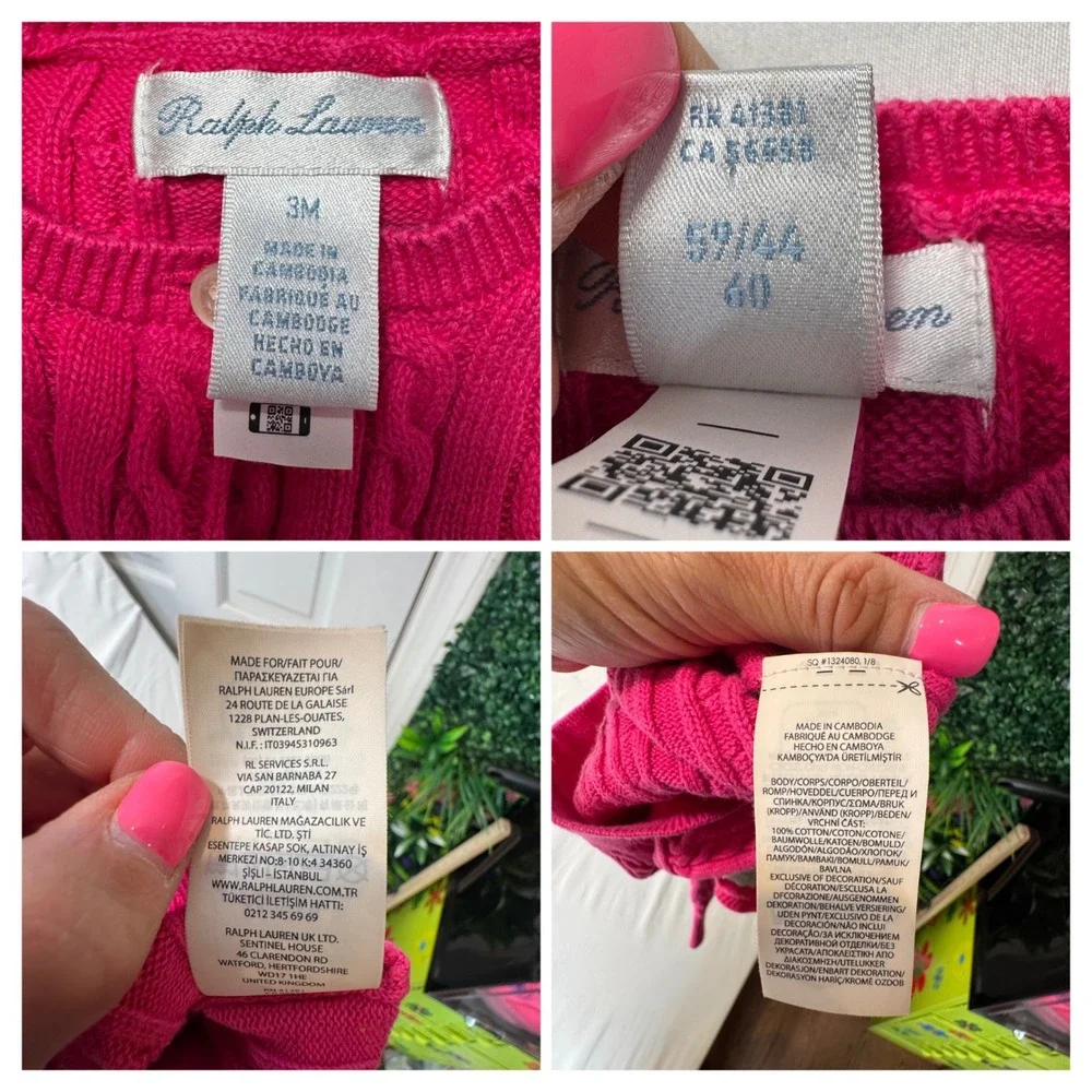 Ralph Lauren Cardigan Sweater Cable Knit Classic Pink Preppy Size 3M Baby